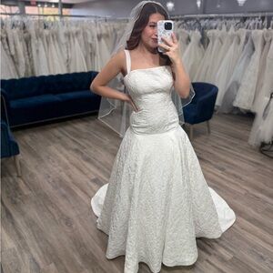 Stella York A-Line Dropped Waist Jacquard Wedding Dress SY8202